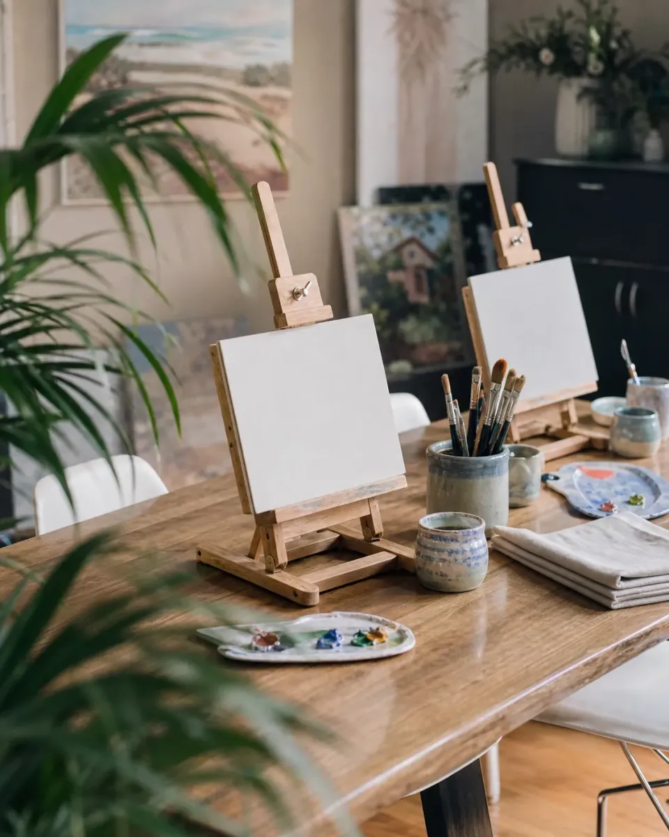 Let's Paint Studio 课程开始前准备好的画桌与画具